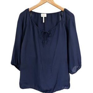 Womens Blouse Laundry by Shelli Segal Navy Blue Sheer Fabric Size Medium